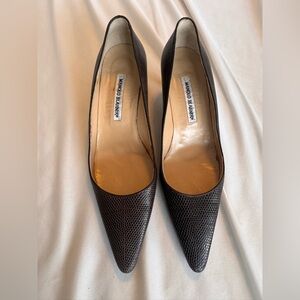 Manolo Blahnik Dark Brown Snakeskin Embossed Leather Pump- Size 40